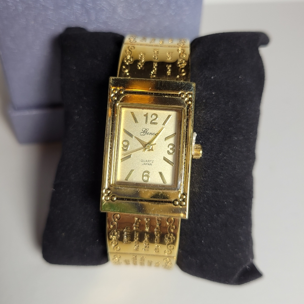 Vintage Genoa gold plated 10 commandments cuff watch NEW